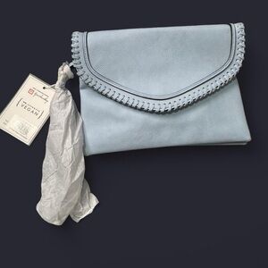 NWT Jen & Co Sloane Light Blue Vegan Leather Flapover Crossbody Clutch Bag